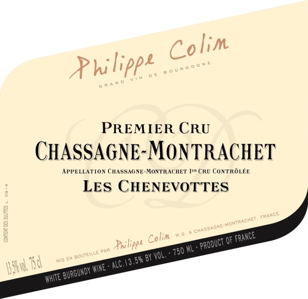 Rượu vang trằng Philippe Colin Chassagne-Montrachet Les Chenevottes Premier Cru 2018