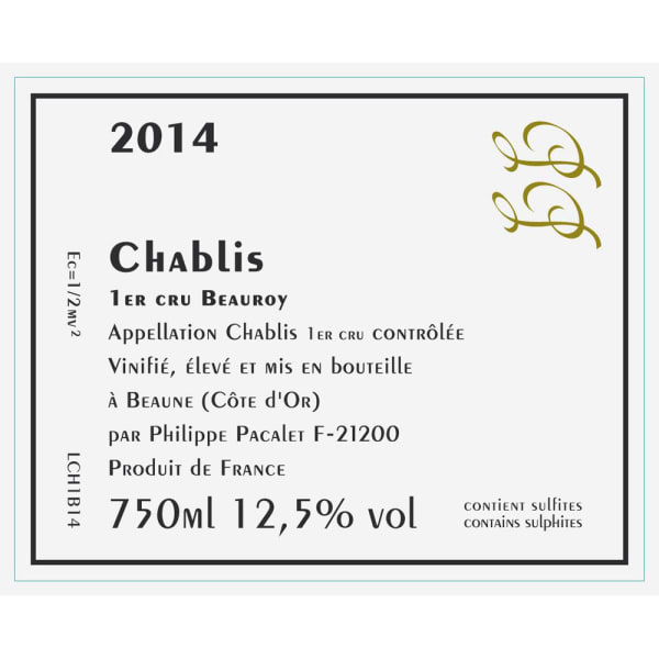 Rượu vang trằng Philippe Pacalet Chablis Premier Cru 2014
