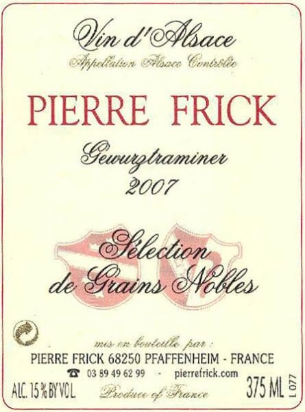 Rượu vang trằng Pierre Frick Selection de Grains Nobles Gewurztraminer 2007