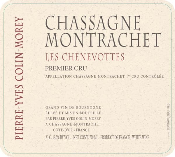 Rượu vang trằng Pierre-Yves Colin-Morey Chassagne-Montrachet Les Chenevottes Premier Cru 2017