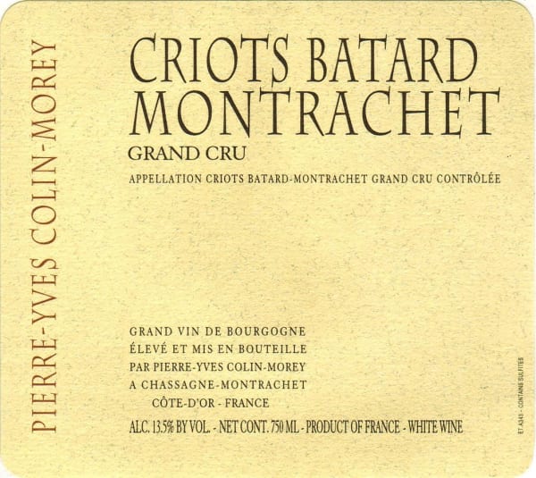Rượu vang trằng Pierre-Yves Colin-Morey Criots Batard Montrachet Grand Cru 2013