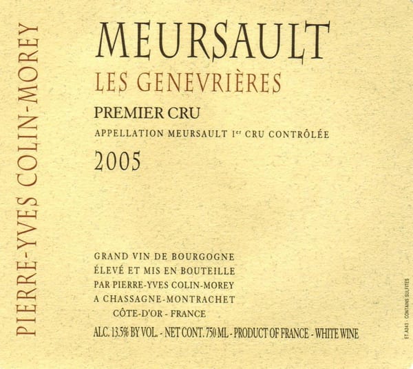 Rượu vang trằng Pierre-Yves Colin-Morey Meursault Les Genevrieres Premier Cru 2005