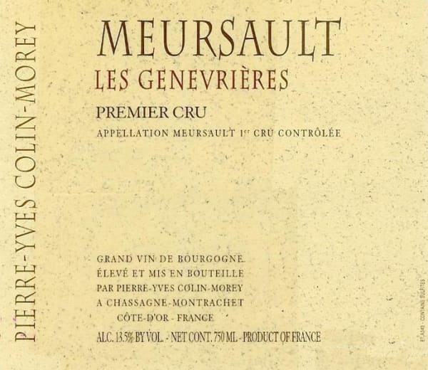 Rượu vang trằng Pierre-Yves Colin-Morey Meursault Les Genevrieres Premier Cru 2012
