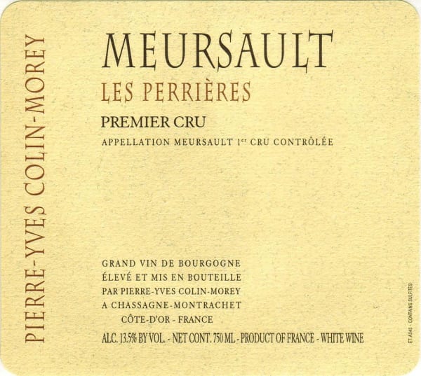 Rượu vang trằng Pierre-Yves Colin-Morey Meursault Les Perrieres Premier Cru 2009