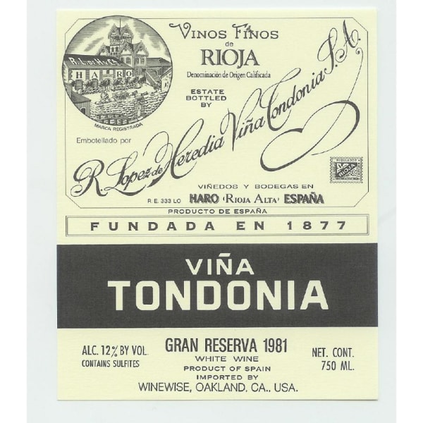 Rượu vang đỏ R. Lopez de Heredia Rioja Vina Tondonia Gran Reserva 1981