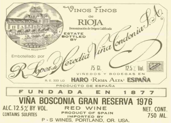 Rượu vang đỏ R. Lopez de Heredia Vina Bosconia Gran Reserva 1976
