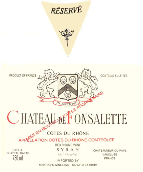 Rượu vang đỏ Rayas Chateau de Fonsalette Cotes du Rhone Cuvee Reserve Syrah 2007