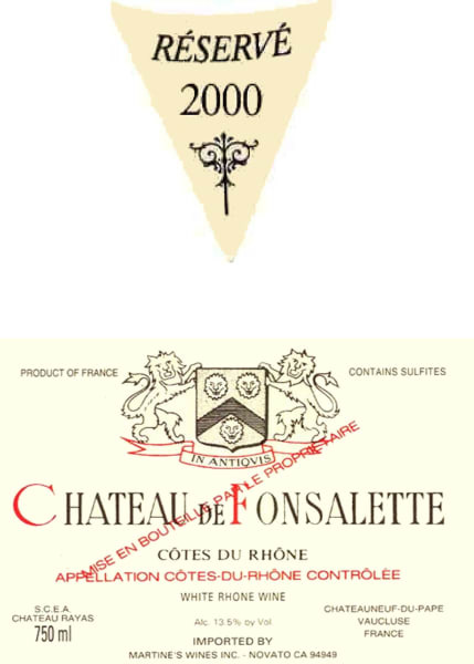 Rượu vang trằng Rayas Chateau de Fonsalette Cotes du Rhone Reserve Blanc 2000