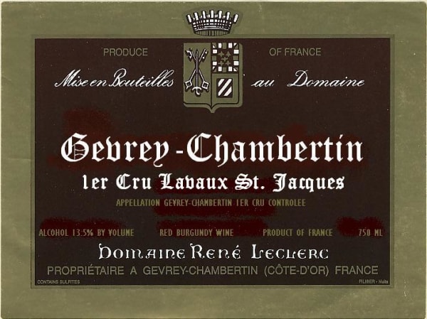 Rượu vang đỏ Rene Leclerc Gevrey Chambertin Lavaux St. Jacques Premier Cru (chai Magnum 1,5 lít) 2002