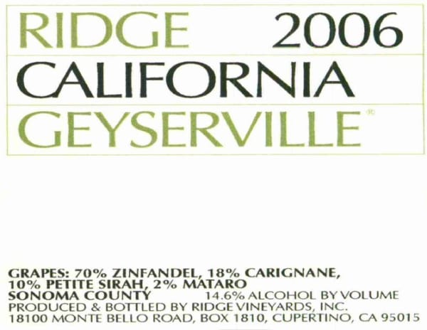 Rượu vang đỏ Ridge Geyserville (3 Liter Bottle - stained label) 2006