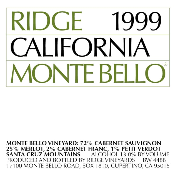 Rượu vang đỏ Ridge Monte Bello (chai Magnum 1,5 lít) 1999