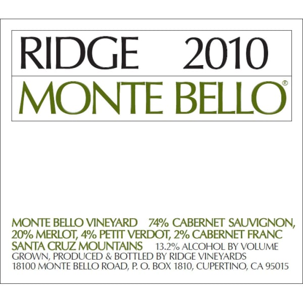 Rượu vang đỏ Ridge Monte Bello (chai Magnum 1,5 lít) 2010