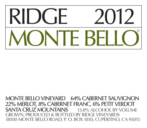 Rượu vang đỏ Ridge Monte Bello (chai Magnum 1,5 lít) 2012
