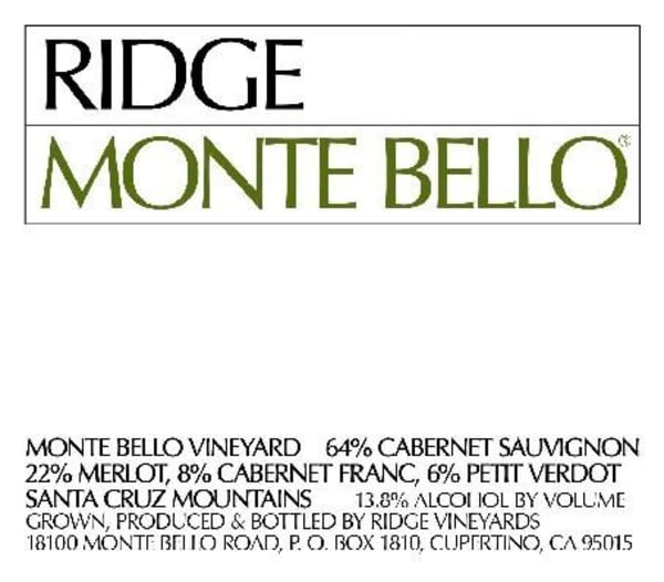 Rượu vang đỏ Ridge Monte Bello (chai Magnum 1,5 lít) 2015