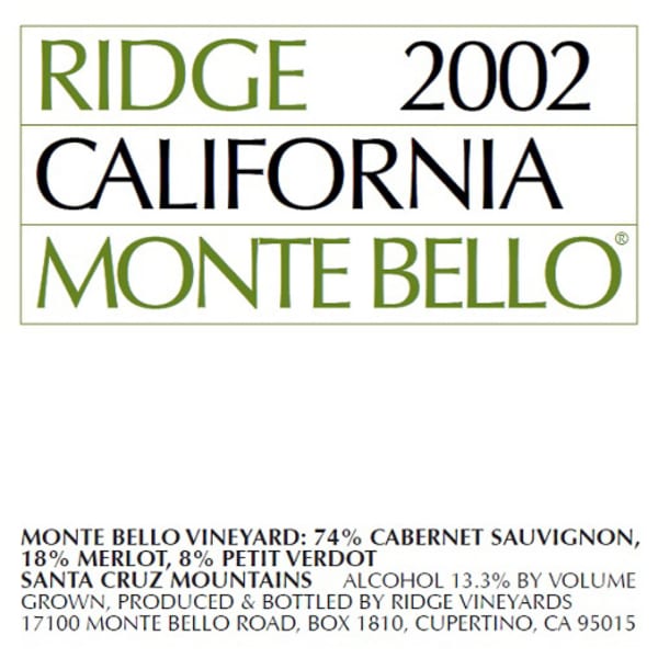Rượu vang đỏ Ridge Monte Bello (1.5 Liter Magnum - signs of past seepage) 2002