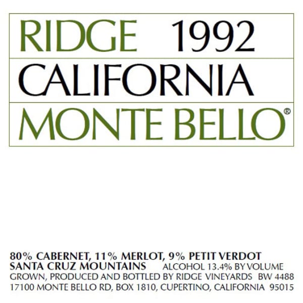 Rượu vang đỏ Ridge Monte Bello 1992
