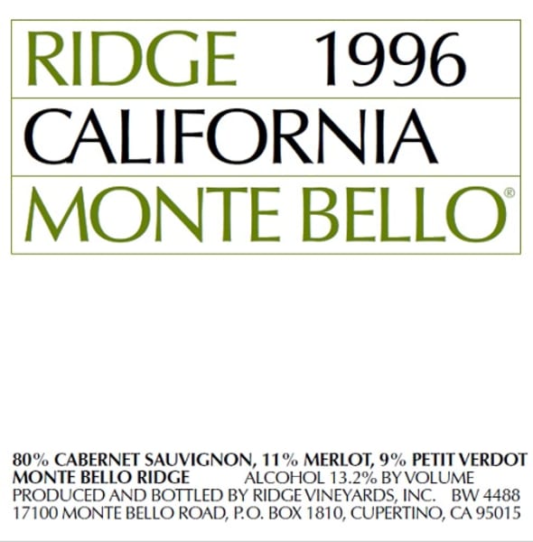 Rượu vang đỏ Ridge Monte Bello 1996