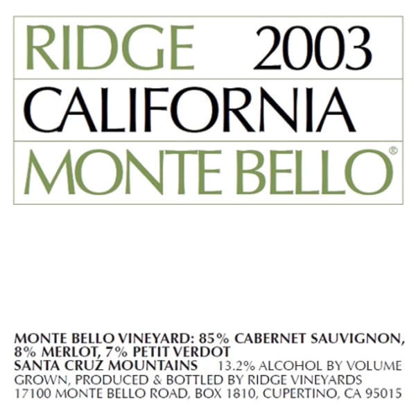 Rượu vang đỏ Ridge Monte Bello 2003