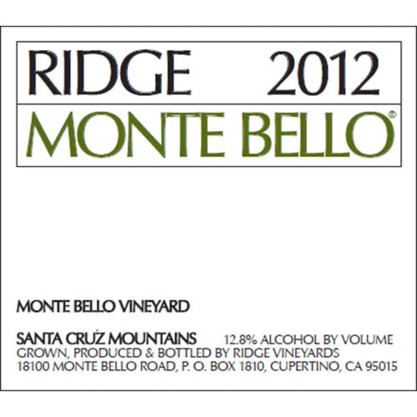 Rượu vang đỏ Ridge Monte Bello 2012