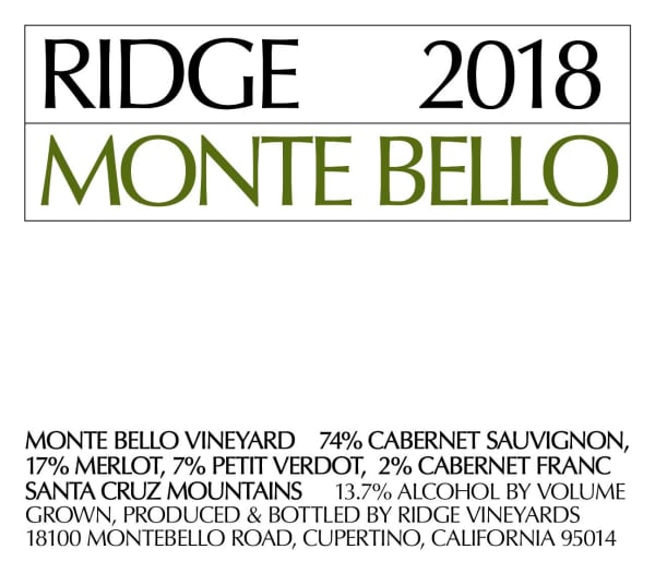 Rượu vang đỏ Ridge Monte Bello 2018