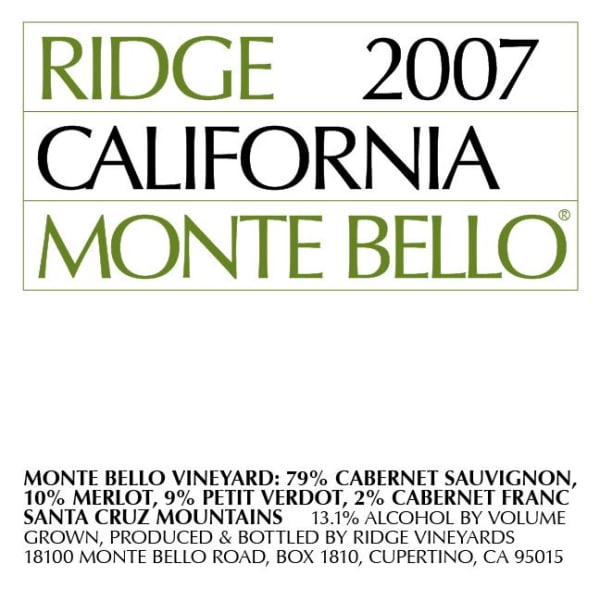 Rượu vang đỏ Ridge Monte Bello (375ML half-bottle) 2007