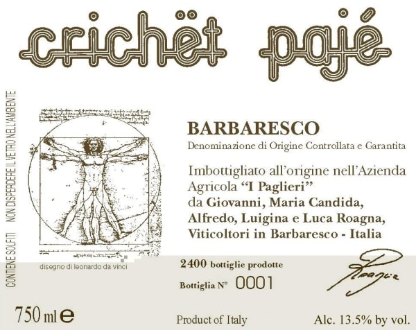 Rượu vang đỏ Roagna Crichet Paje 2001