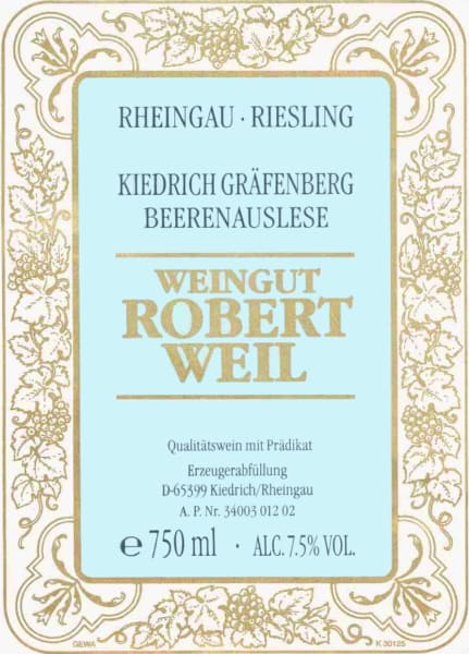 Rượu vang trằng Robert Weil Kiedricher Grafenberg Riesling Beerenauslese 2013