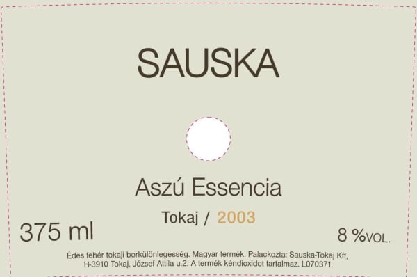 Rượu vang trằng Sauska Tokaji Aszu Essencia 2003