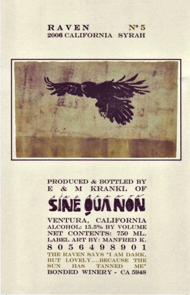Rượu vang đỏ Sine Qua Non Raven Series Syrah No 5 2006