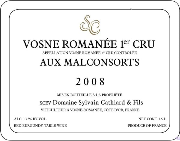Rượu vang đỏ Sylvain Cathiard Vosne-Romanee Aux Malconsorts Premier Cru 2008