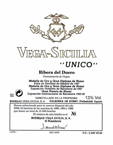 Rượu vang đỏ Tempos Vega Sicilia Unico Tinto 1994