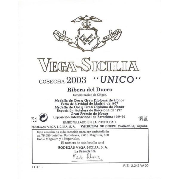 Rượu vang đỏ Tempos Vega Sicilia Unico Tinto 2003