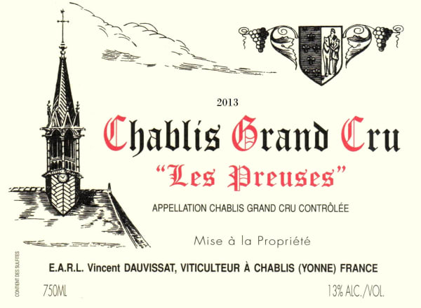 Rượu vang trằng Vincent Dauvissat Chablis Grand Cru Les Preuses 2013