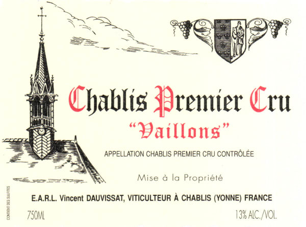 Rượu vang trằng Vincent Dauvissat Chablis Vaillons Premier Cru 2020