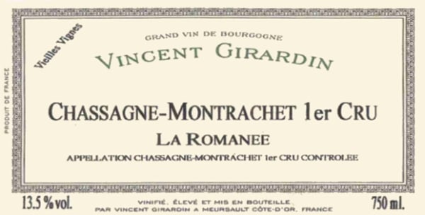 Rượu vang trằng Vincent Girardin Chassagne-Montrachet La Romanee Vieilles Vignes Premier Cru 2006