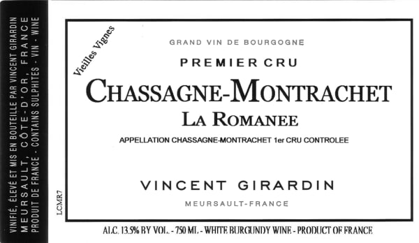 Rượu vang trằng Vincent Girardin Chassagne-Montrachet La Romanee Vieilles Vignes Premier Cru 2010
