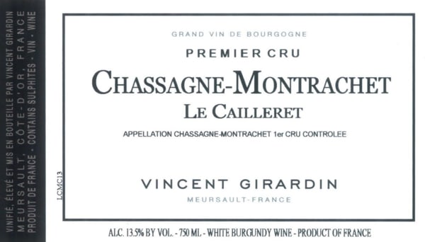Rượu vang trằng Vincent Girardin Chassagne-Montrachet Le Cailleret Premier Cru 2017