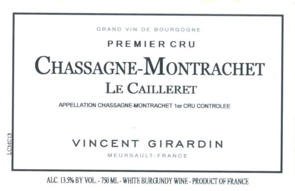 Rượu vang trằng Vincent Girardin Chassagne-Montrachet Le Cailleret Premier Cru 2019