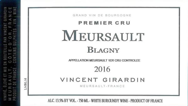 Rượu vang trằng Vincent Girardin Meursault Blagny Premier Cru 2016