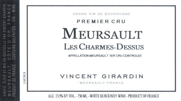 Rượu vang trằng Vincent Girardin Meursault Les Charmes Dessus Premier Cru 2017