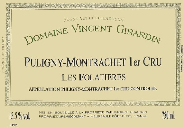 Rượu vang trằng Vincent Girardin Puligny-Montrachet Les Folatieres Premier Cru 2011