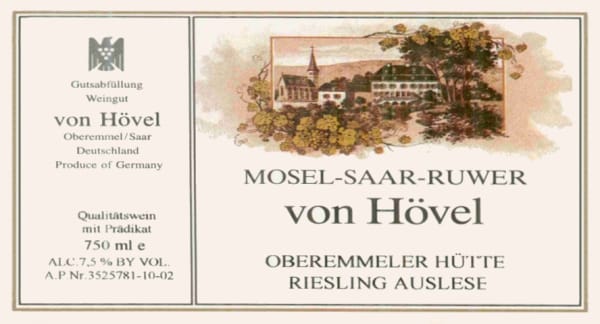 Rượu vang trằng Von Hovel Oberemmeler Hutte Riesling Auslese 2003