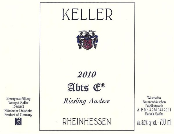 Rượu vang trằng Weingut Keller Westhofener Brunnenhauschen Abts Erde Auslese Riesling 2010