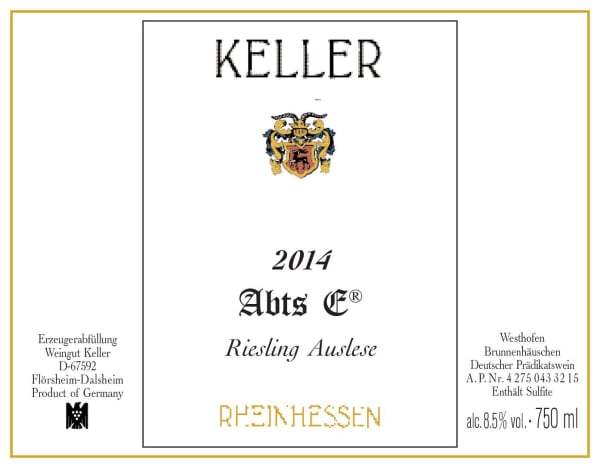 Rượu vang trằng Weingut Keller Westhofener Brunnenhauschen Abts Erde Auslese Riesling 2014