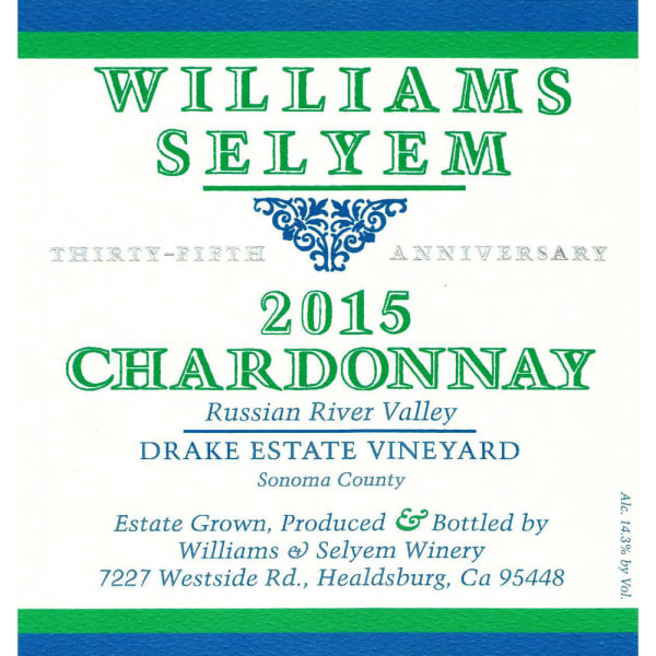 Rượu vang trằng Williams Selyem Drake Estate Vineyard Chardonnay (torn label) 2015