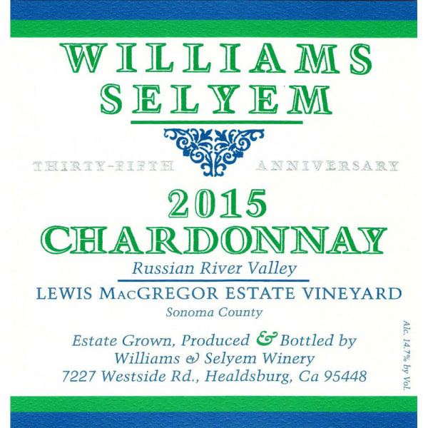 Rượu vang trằng Williams Selyem Lewis MacGregor Estate Vineyard Chardonnay 2015