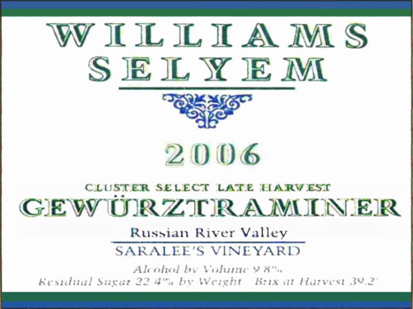 Rượu vang trằng Williams Selyem Saralee's Vineyard Gewurztraminer 2006