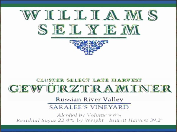 Rượu vang trằng Williams Selyem Saralee's Vineyard Gewurztraminer 2015