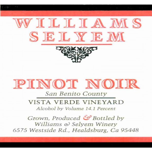 Rượu vang đỏ Williams Selyem Vista Verde Vineyard Pinot Noir (chai Magnum 1,5 lít) 2009