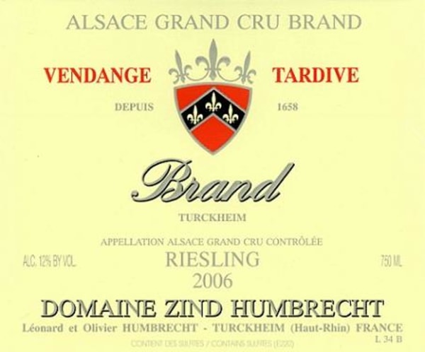Rượu vang trằng Zind-Humbrecht Brand Vendange Tardive Riesling 2006
